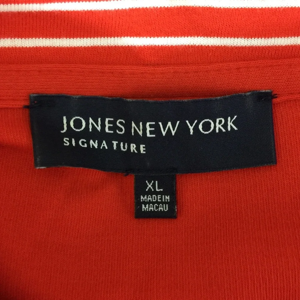 Jones NY‎ Jacket XL Red Orange White Drawstring Collar Gold Buckle Nautical
